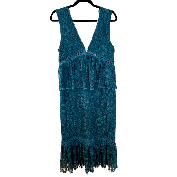 NWT Perfect Christmas dress Foxidox Teal/Blue Lace CROCHET EMILIA Anthropologie - Picture 2 of 9
